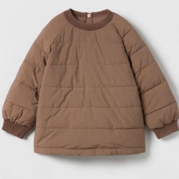 Zara Kids Sz 4-5 Years Mixed Quilted Down Sweatshirt Brown Pullover - Picture 7 of 7
